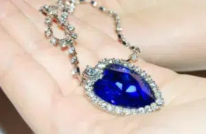 Diamond and Sapphire Heart Pendant Necklace: Sterling Silver