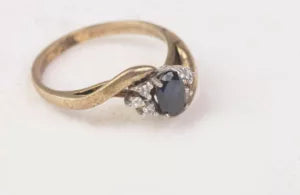 Stunning Sapphire and Diamond Three Stone Ring in 14k Gold