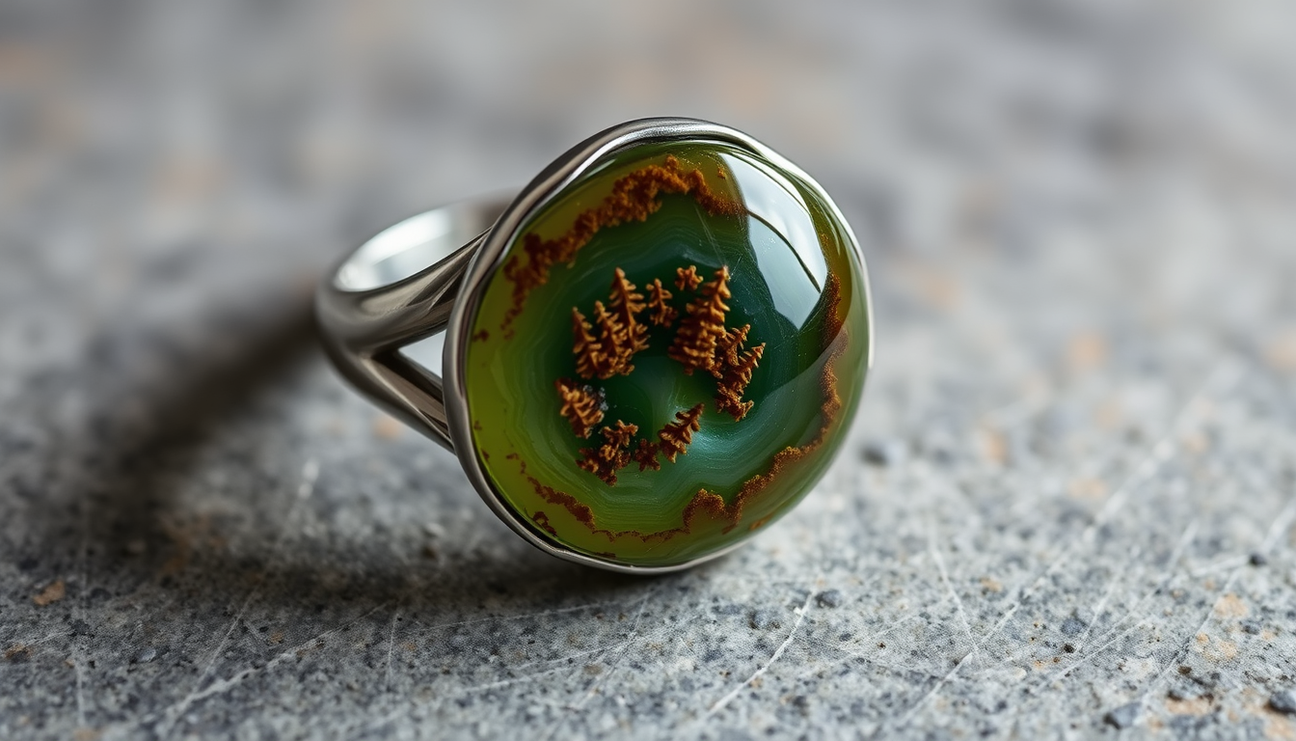 Enchant with Nature: Exquisite Moss Agate Ring Set