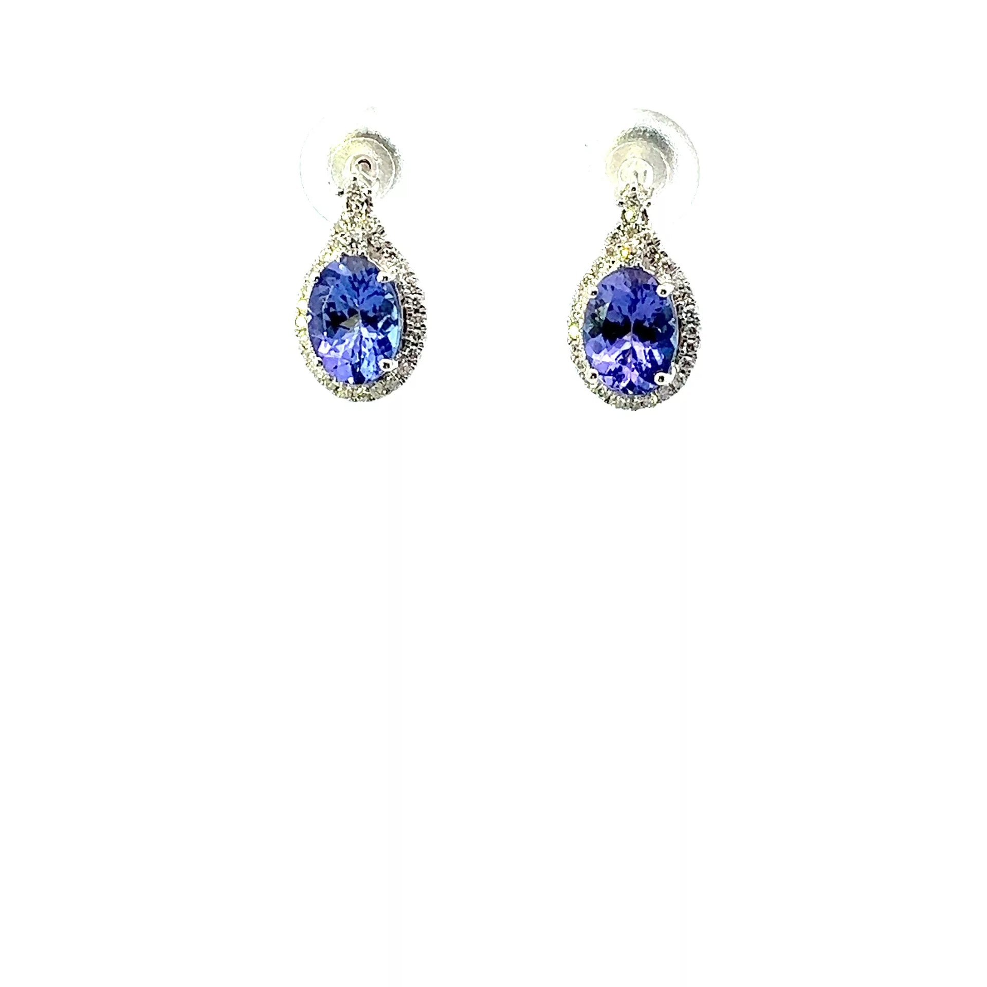 Captivating 14K White Gold Diamond and Tanzanite Earrings - A Shimmering Piece of Fine Jewelry for Your Collection