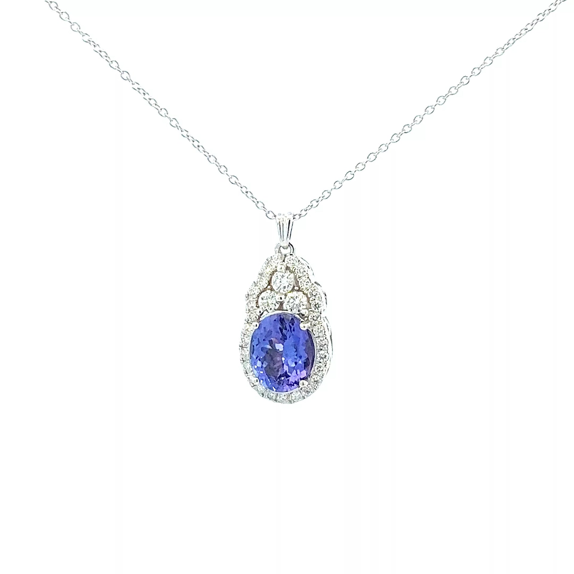 "Captivating Diamond and Tanzanite Necklace in 14K White Gold - Size 17.5" - Exquisite Fine Jewelry for Your Collection"