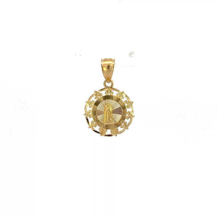 A yellow gold pendant with a diamond in the center.