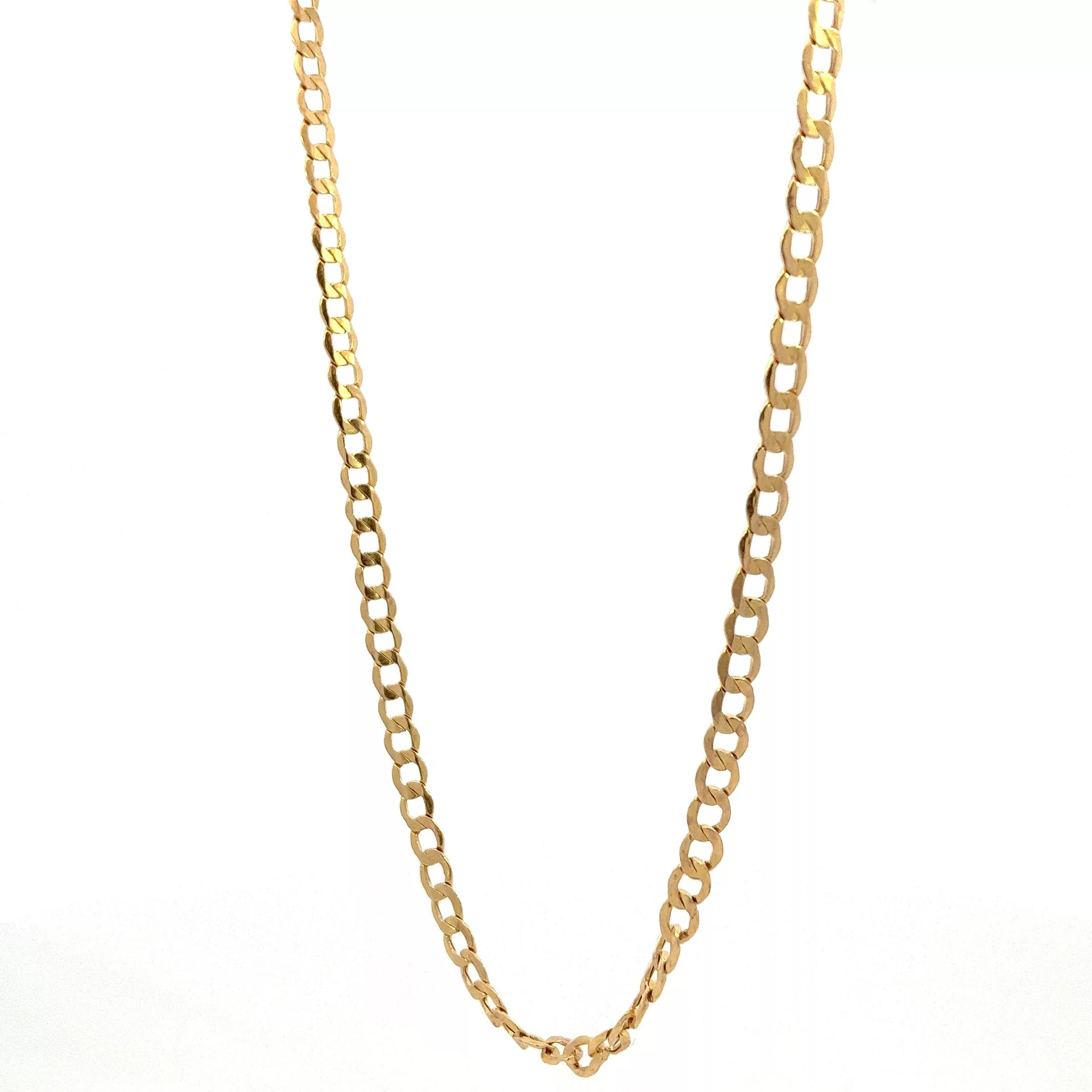 A gold chain on a white background.