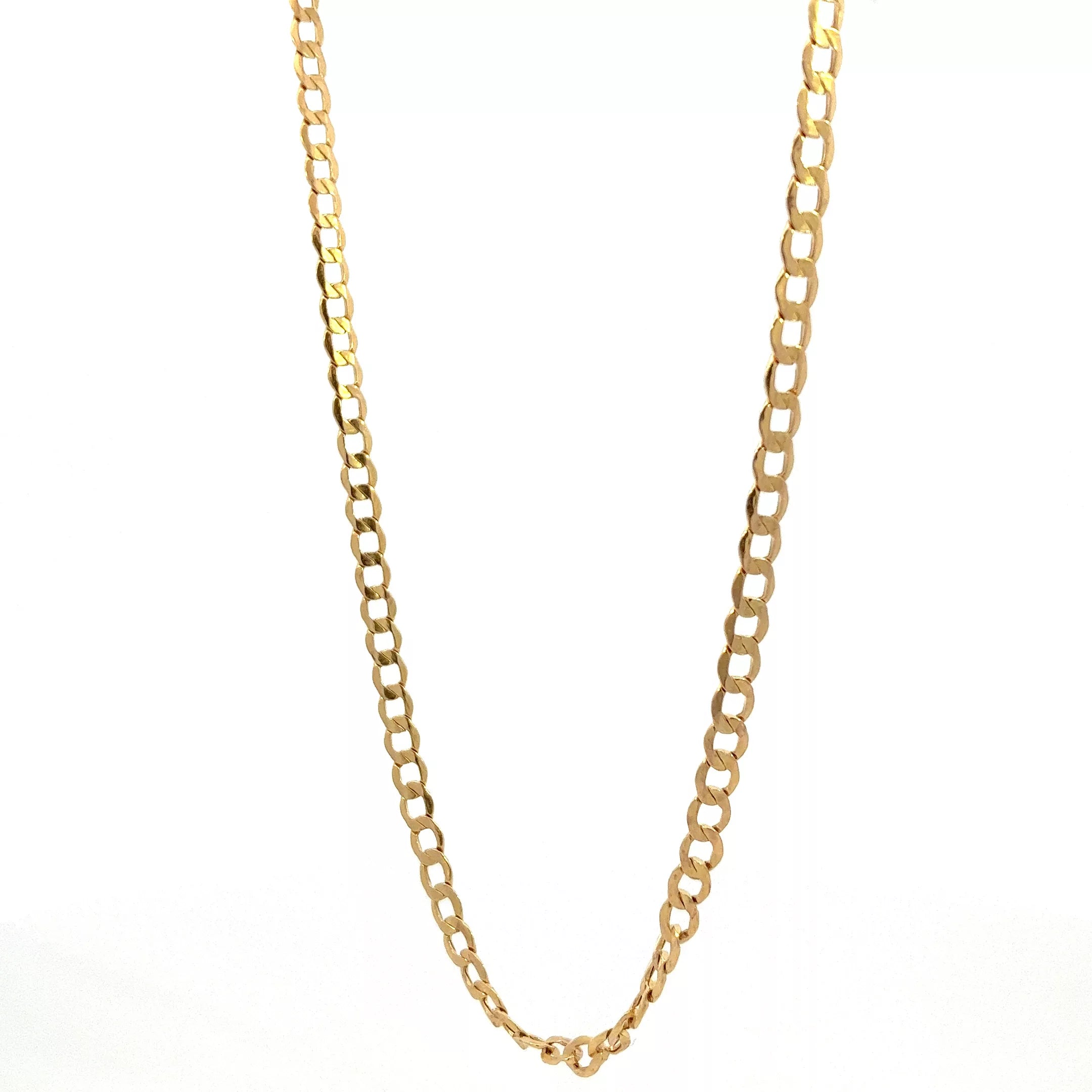 A gold chain on a white background.