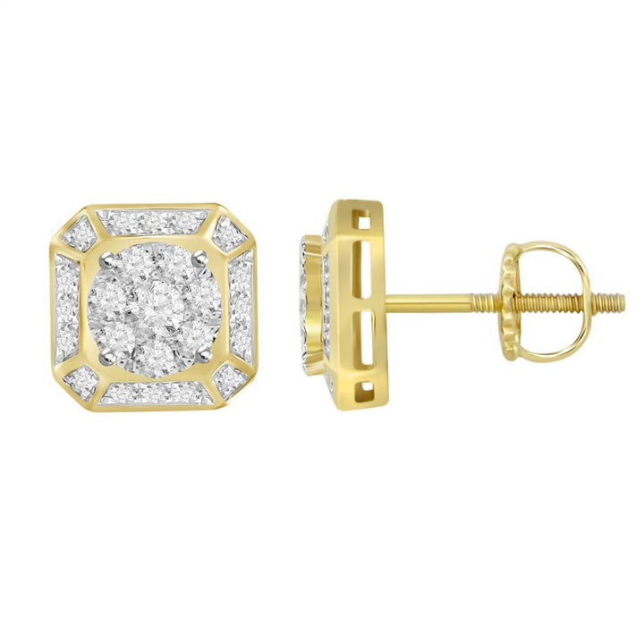 LADIES STUD EARRINGS 0.50CT ROUND DIAMOND 10K YELLOW GOLD