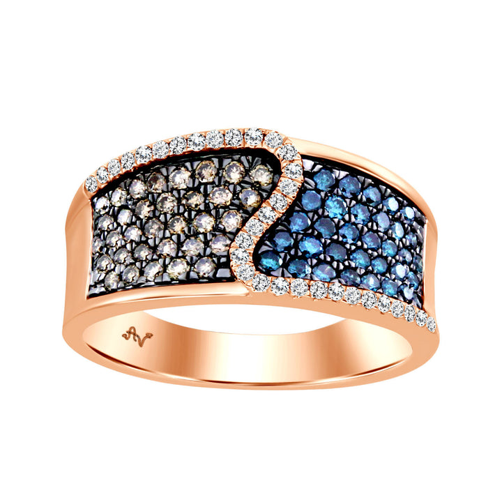 LADIES BAND 0.75CT ROUND DARK BROWN/BLUE DIAMOND 14K ROSE GOLD (SI QUALITY)