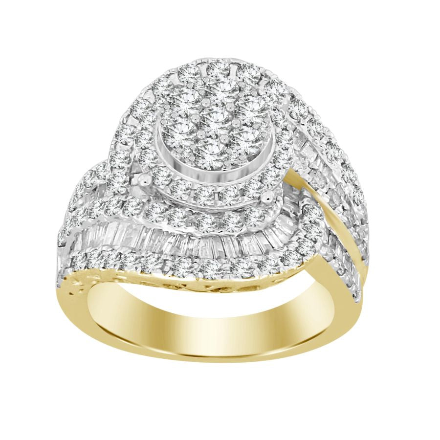 LADIES RING 2.15CT ROUND/BAGUETTE DIAMOND 10K YELLOW GOLD