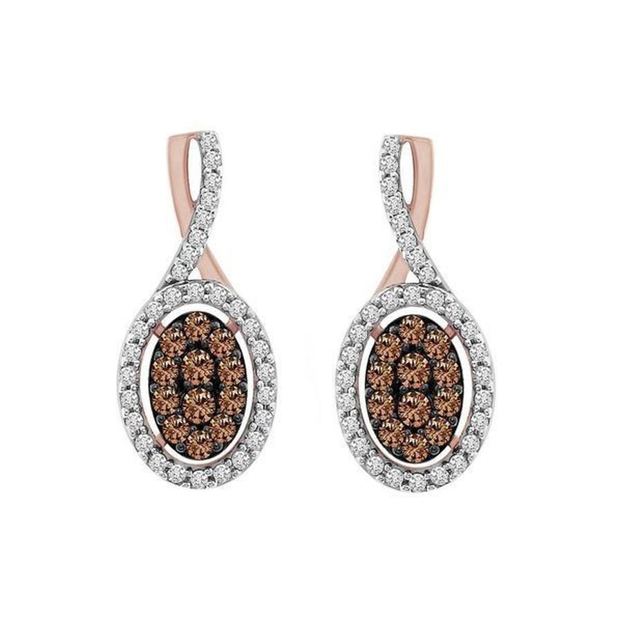 LADIES EARRINGS 0.75CT ROUND DARK BROWN DIAMOND 10K ROSE GOLD