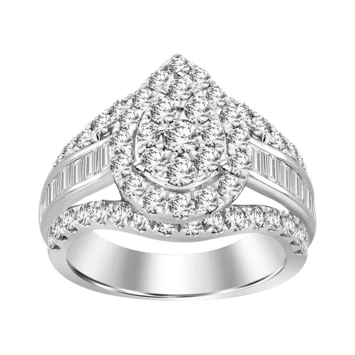 LADIES RING 2.00CT ROUND/BAGUETTE DIAMOND 10K WHITE GOLD