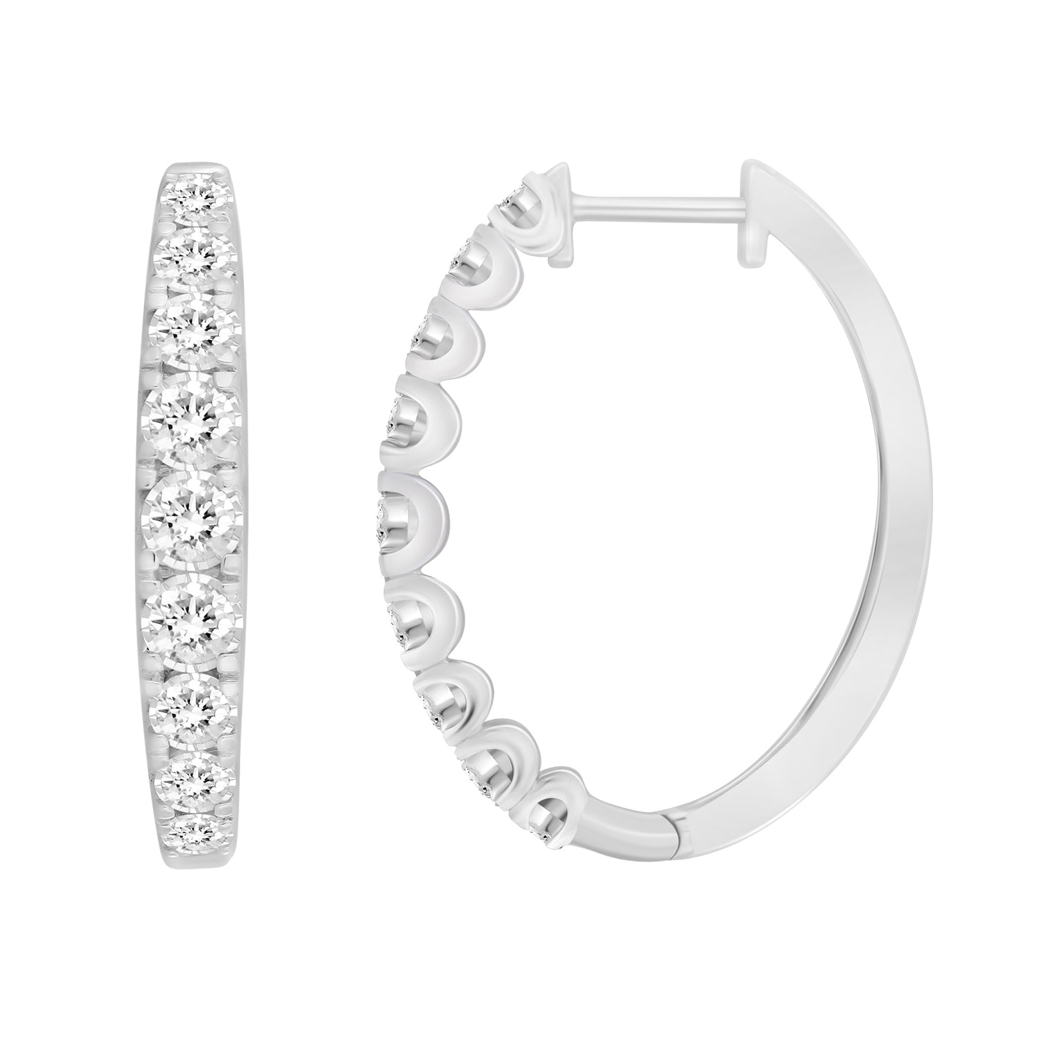 LADIES HOOP EARRINGS 0.50CT ROUND DIAMOND 10K WHITE GOLD