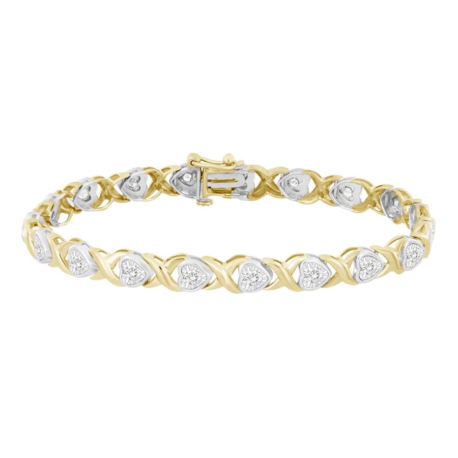 LADIES BRACELET 0.50CT ROUND DIAMOND YELLOW GOLD/STERLING SILVER