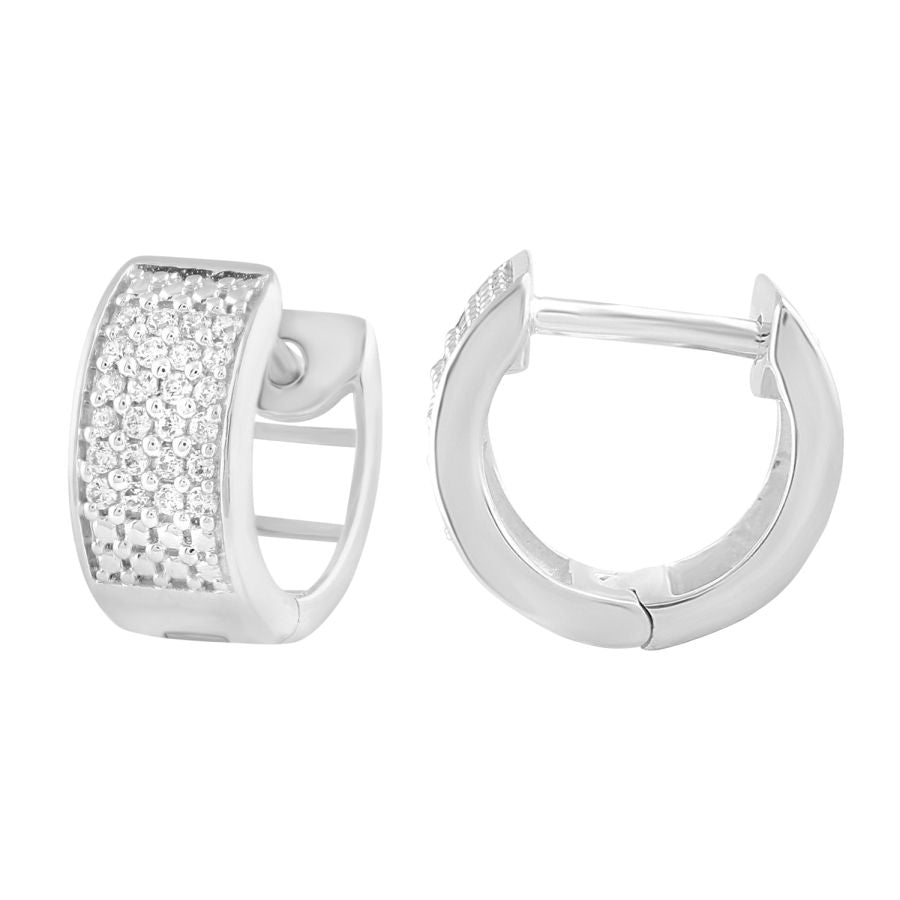 MEN'S HOOP EARRINGS 0.15CT ROUND DIAMOND 10K WHITE GOLD