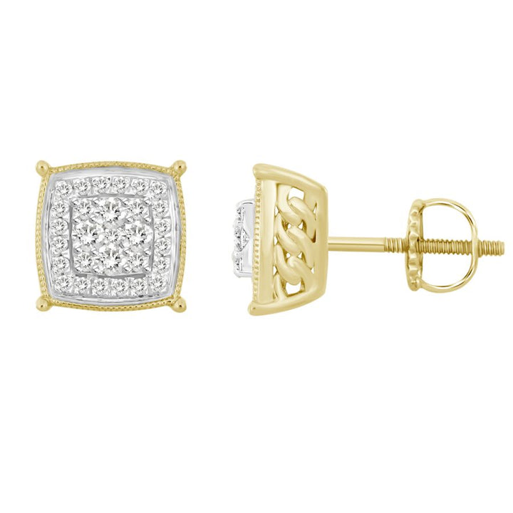 LADIES STUD EARRINGS 0.50CT ROUND DIAMOND 10K YELLOW GOLD