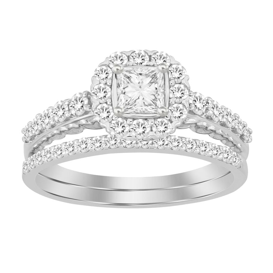 LADIES BRIDAL SET 1.00CT ROUND/PRINCESS DIAMOND 14K WHITE GOLD (CENTER STONE 0.33CT PRINCESS DIAMOND)