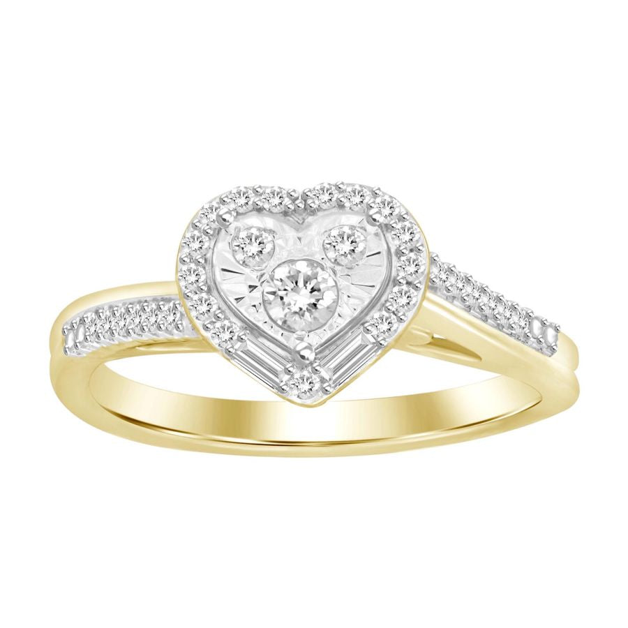 LADIES RING 0.25CT ROUND/BAGUETTE DIAMOND 10K YELLOW GOLD