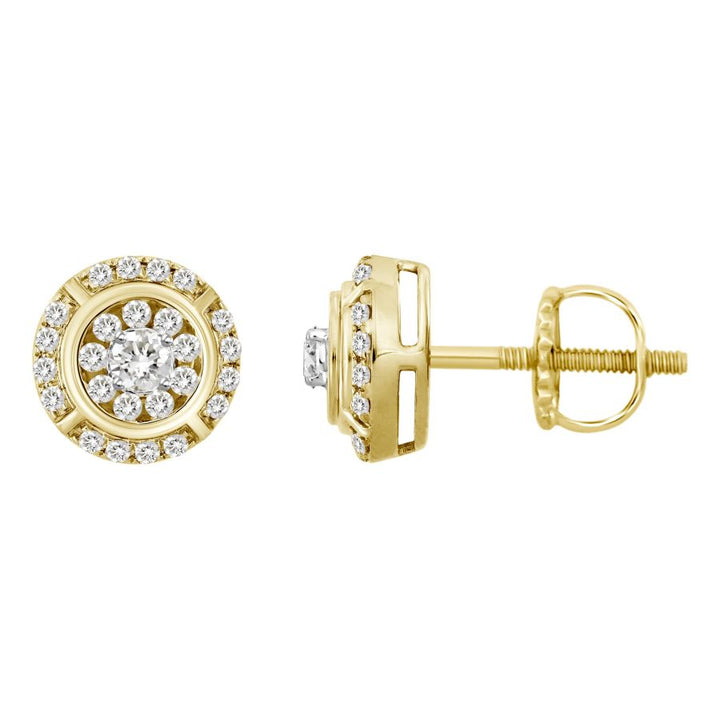 MEN'S STUD EARRINGS 1.00CT ROUND DIAMOND 10K YELLOW GOLD