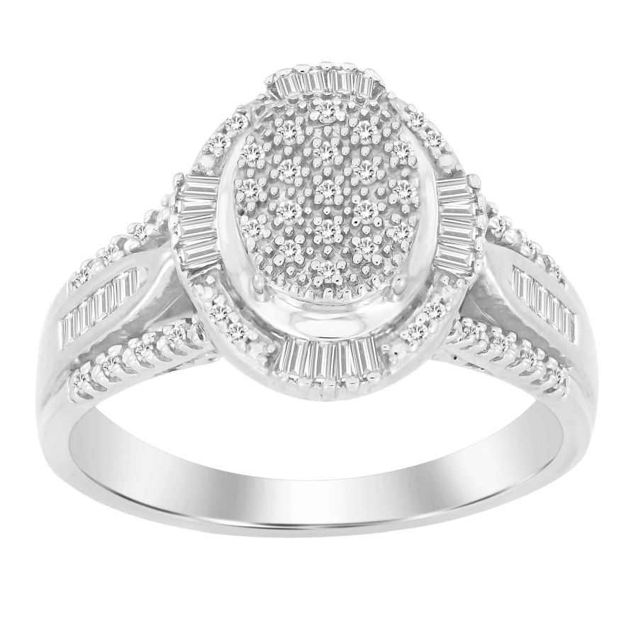 LADIES RING 0.25CT ROUND/BAGUETTE DIAMOND 10K WHITE GOLD