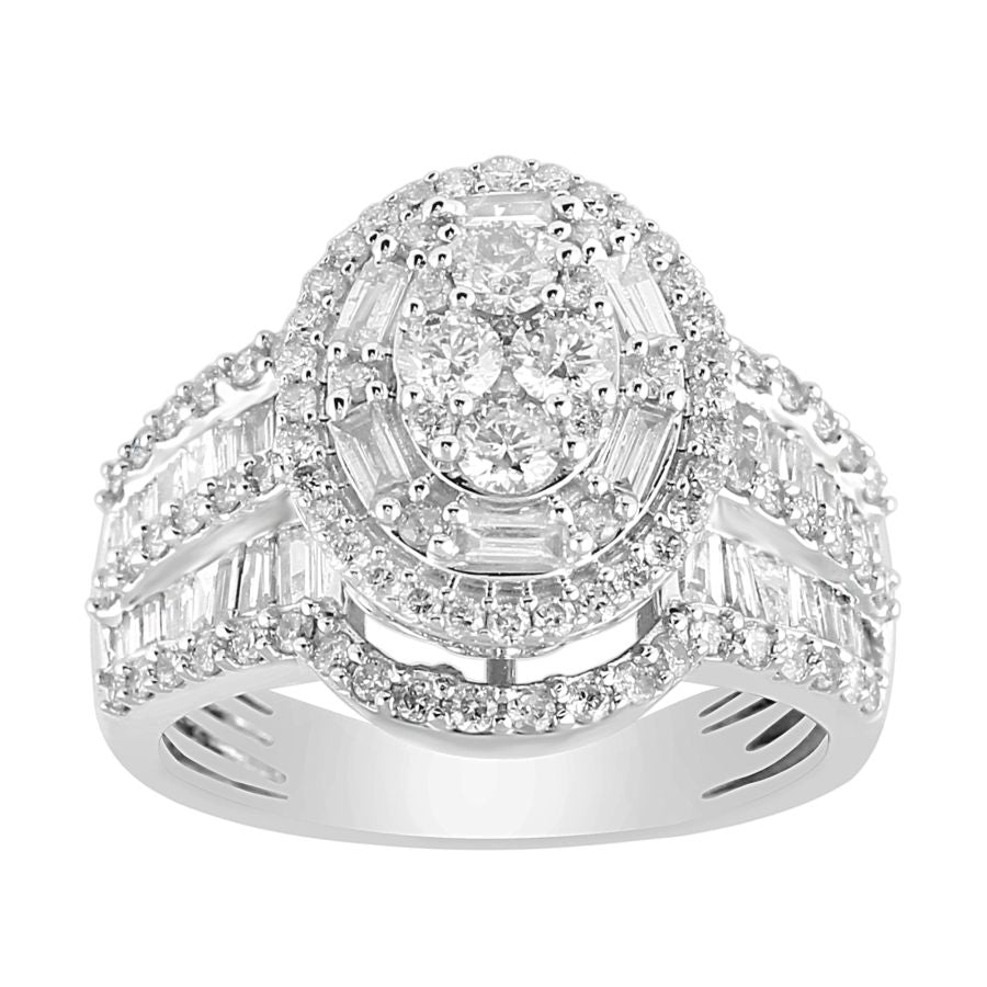 LADIES RING 2.00CT ROUND/BAGUETTE DIAMOND 10K WHITE GOLD