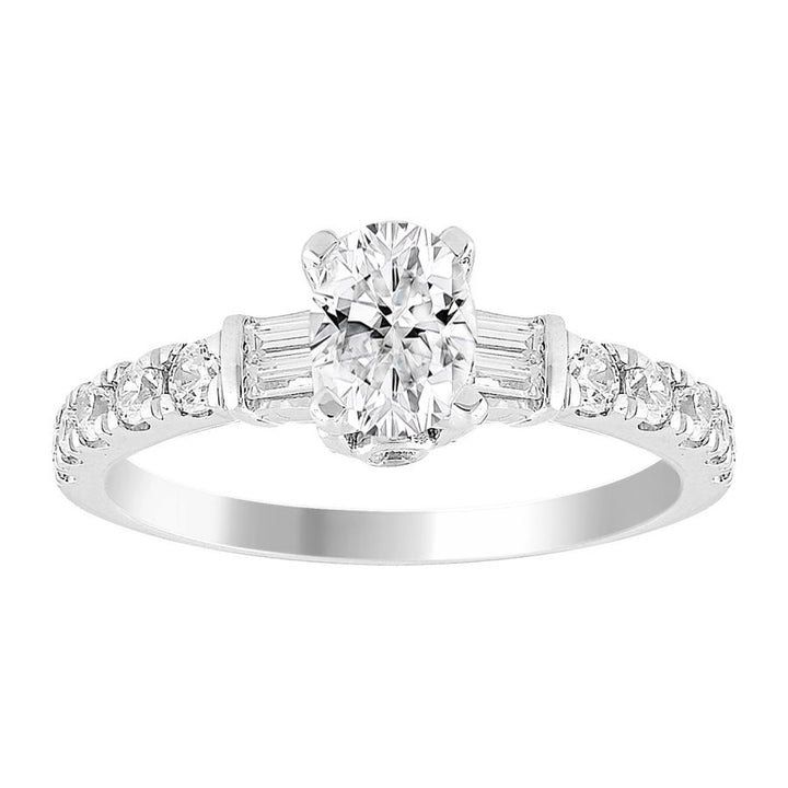 LADIES SEMI MOUNT RING 0.50CT ROUND/BAGUETTE DIAMOND 14K WHITE GOLD