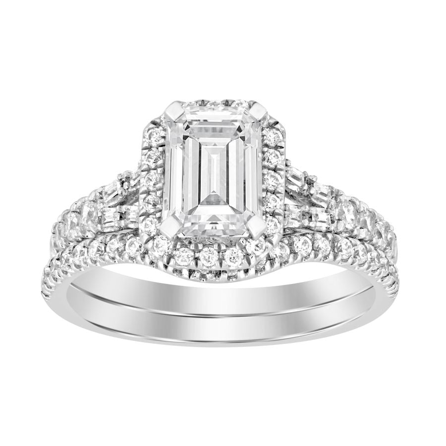 LADIES RING 0.65CT ROUND/EMERALD DIAMOND 14K WHITE GOLD (CENTER STONE 1.00CT EMERALD DIAMOND)