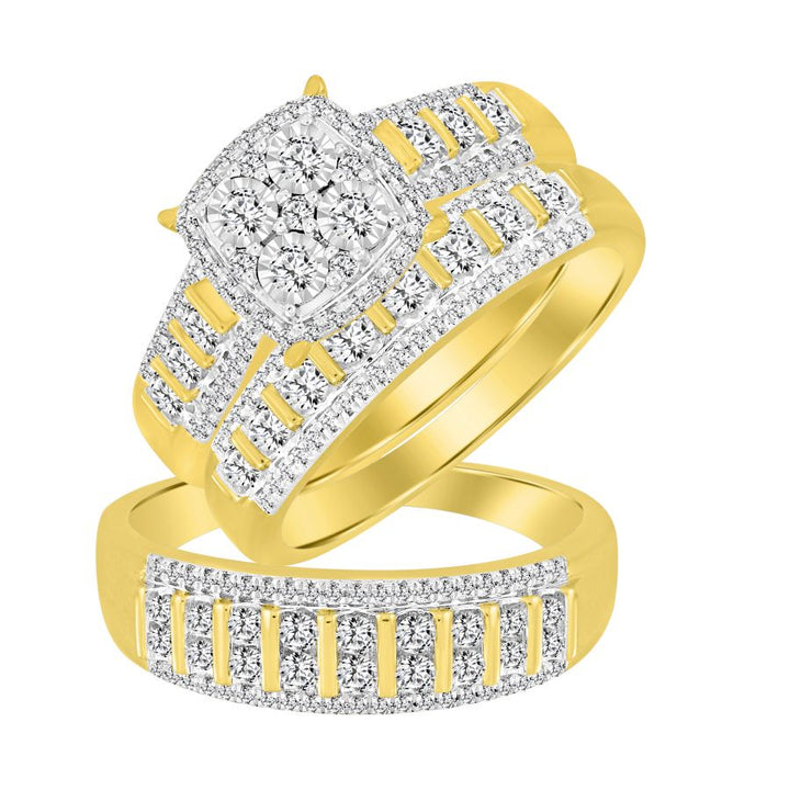 LADIES TRIOS SET 1.00CT ROUND DIAMOND 10K YELLOW GOLD