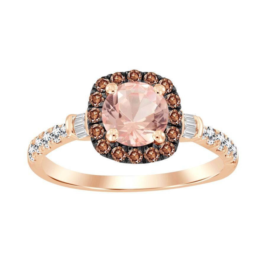 LADIES RING 1.25CT ROUND/BAGUETTE DIAMOND 10K ROSE GOLD