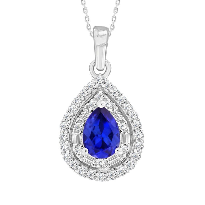 LADIES PENDANT 1.00CT ROUND/BAGUETTE DIAMOND 14K WHITE GOLD (CENTER STONE 0.75 CT PEAR DIAMOND)