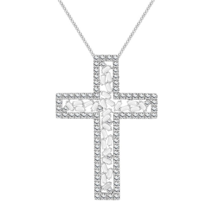 LADIES PENDANT 1.00CT ROUND/BAGUETTE DIAMOND 14K WHITE GOLD