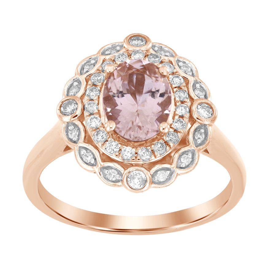 LADIES RING 1.45CT ROUND/OVAL DIAMOND 14K ROSE GOLD (CENTER STONE 1.18 CT OVAL DIAMOND)