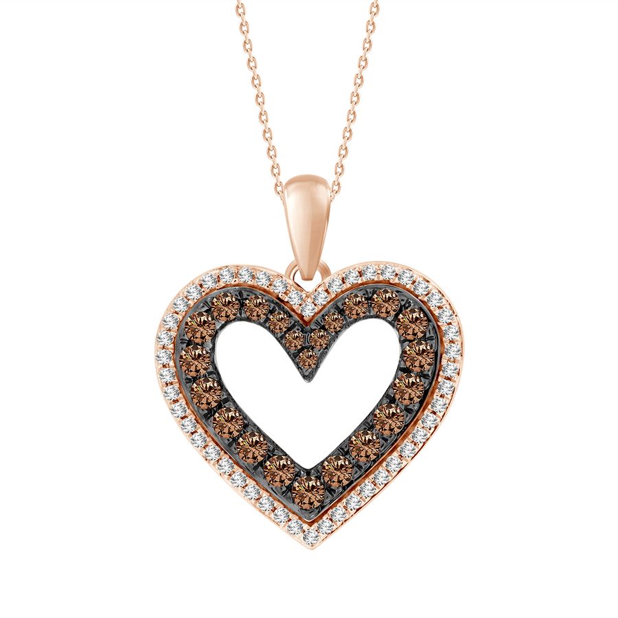 LADIES PENDANT WITH CHAIN 0.25CT ROUND/DARK BROWN DIAMOND 14K ROSE GOLD