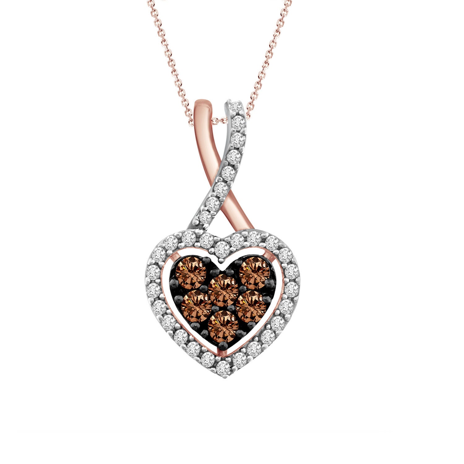 LADIES PENDANT WITH CHAIN 0.50CT ROUND DARK BROWN DIAMOND 14K ROSE GOLD (SI QUALITY)