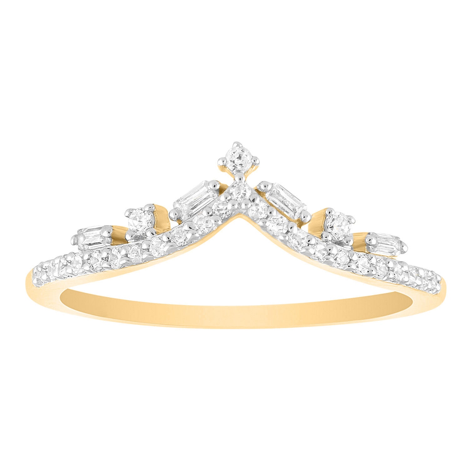 LADIES RING 0.20CT ROUND/BAGUETTTE DIAMOND 14K YELLOW GOLD