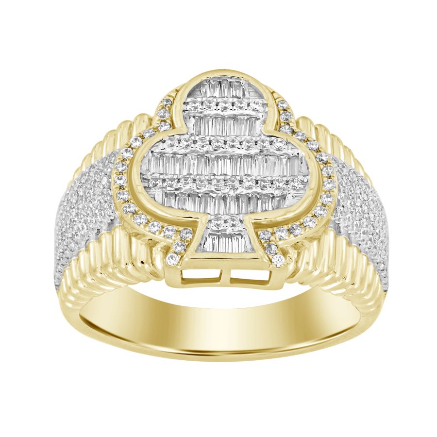 MEN'S RING 0.75CT ROUND/BAGUETTE DIAMOND 10K YELLOW GOLD