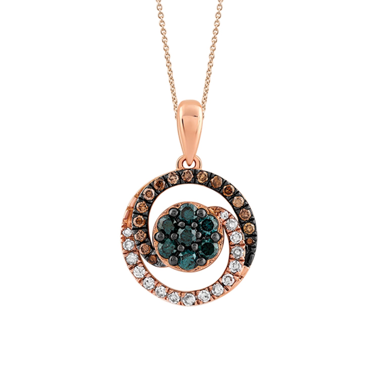 LADIES PENDANT 0.50CT ROUND/DARK BROWN/BLUE DIAMOND 14K ROSE GOLD (SI QUALITY)