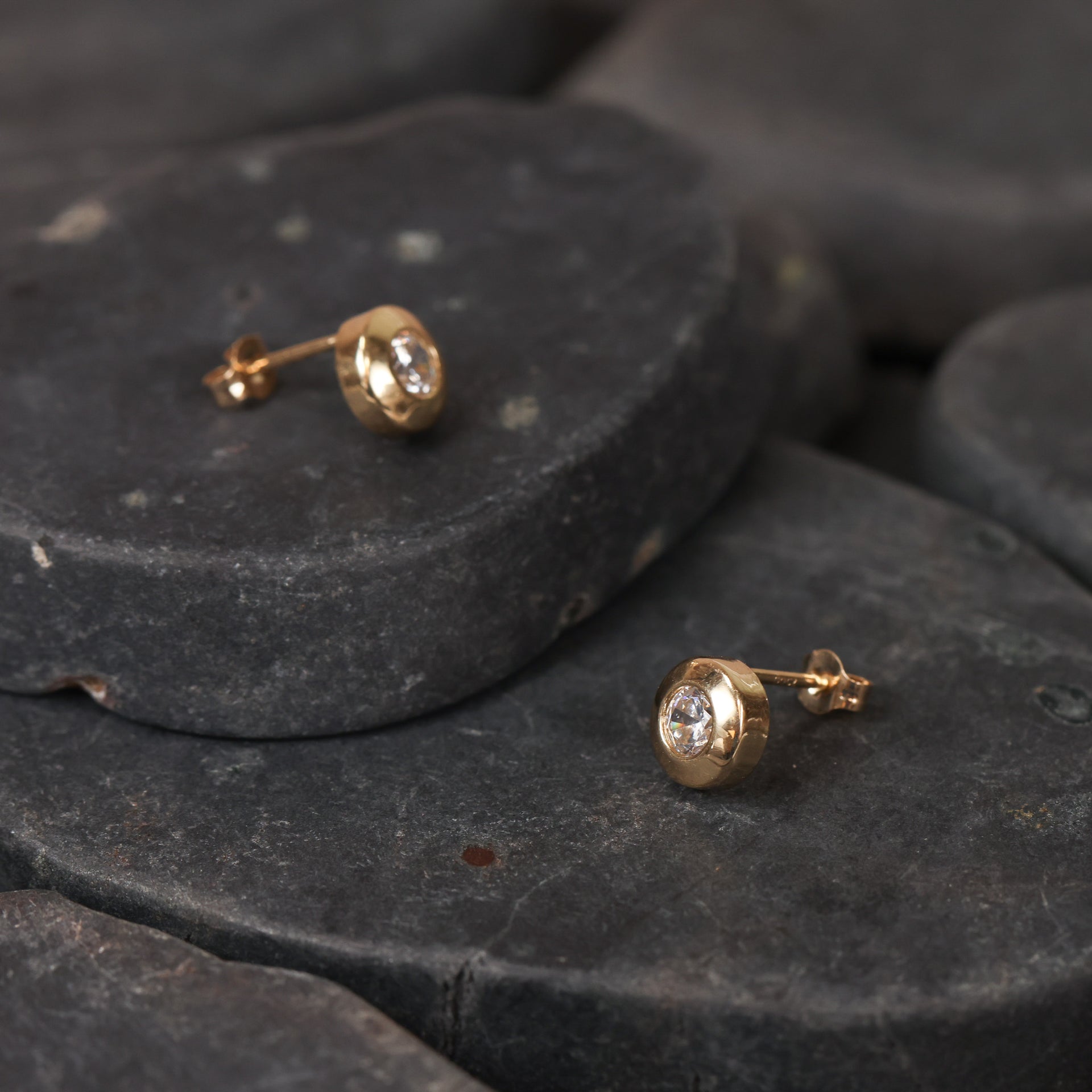 14 Karat Yellow Gold Cubic Zirconia Studs