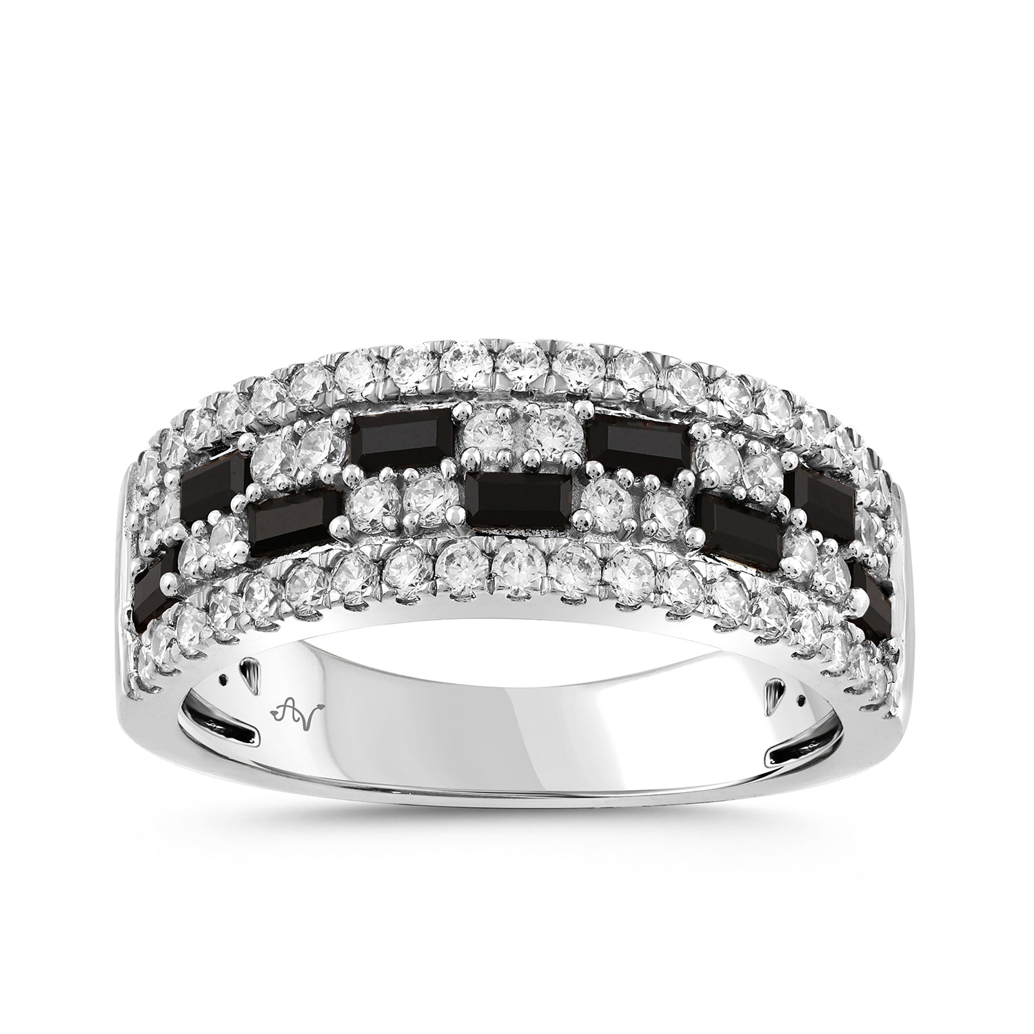 LADIES BAND 1.00CT ROUND/BLACK/BAGUETTE DIAMOND 14K WHITE GOLD