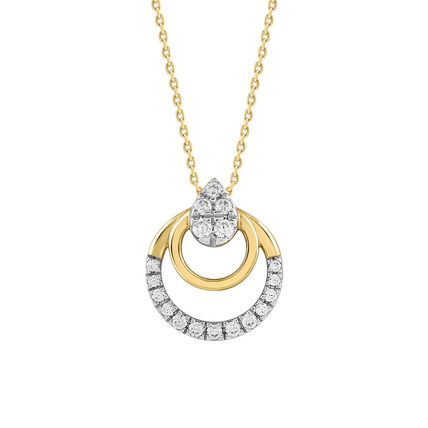 LADIES PENDANT WITH CHAIN 0.13CT ROUND DIAMOND 14K YELLOW GOLD