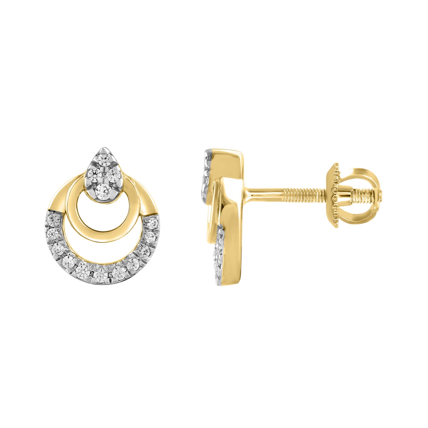 LADIES EARRINGS 0.13CT ROUND DIAMOND 14K YELLOW GOLD