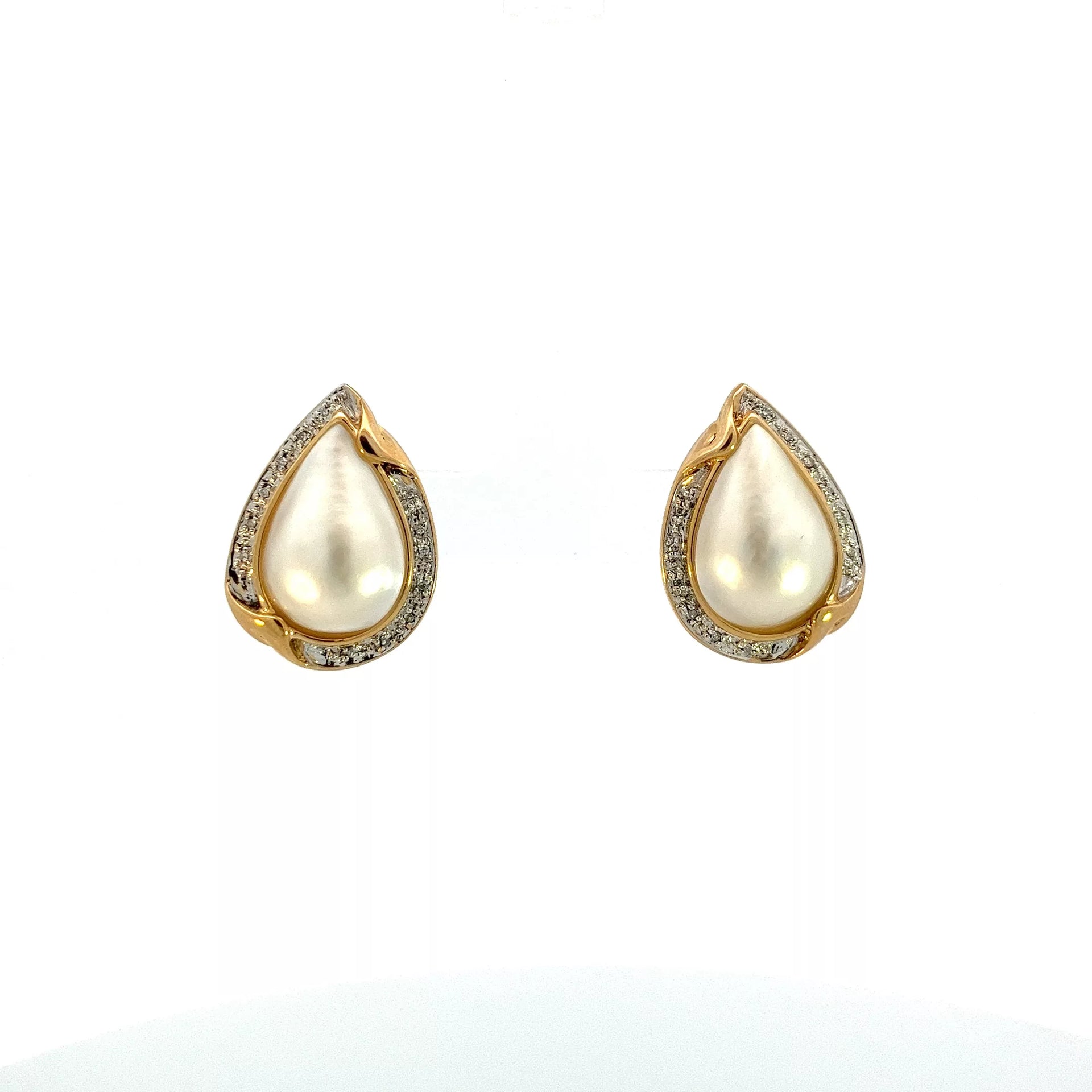 10 Karat Yellow Gold Diamond and Pearl Stud Earrings