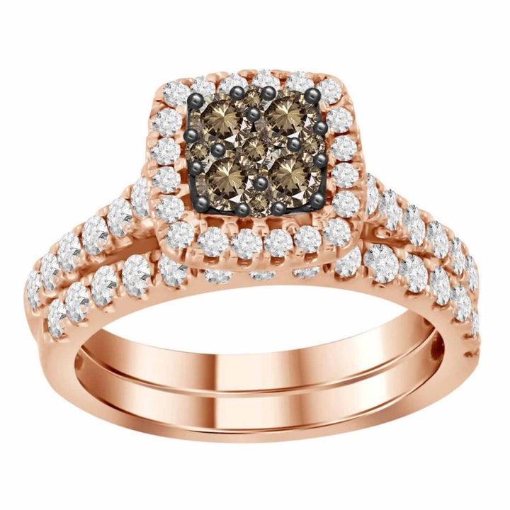 LADIES RING 1.50CT DARK BROWN/ROUND DIAMOND 14K ROSE GOLD