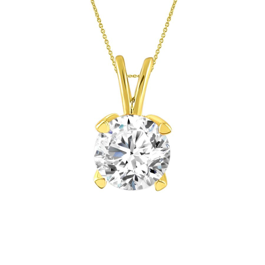 LADIES SOLITAIRE PENDANT 1.00CT ROUND DIAMOND 14K YELLOW GOLD