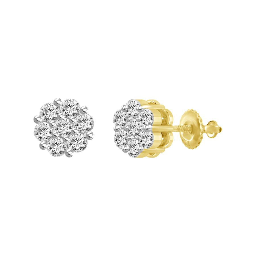 LADIES  FLOWER EARRINGS 0.25CT ROUND DIAMOND 14K YELLOW GOLD