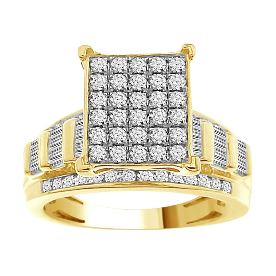 LADIES RING 1.00CT ROUND/BAGUETTE DIAMOND 10K YELLOW GOLD