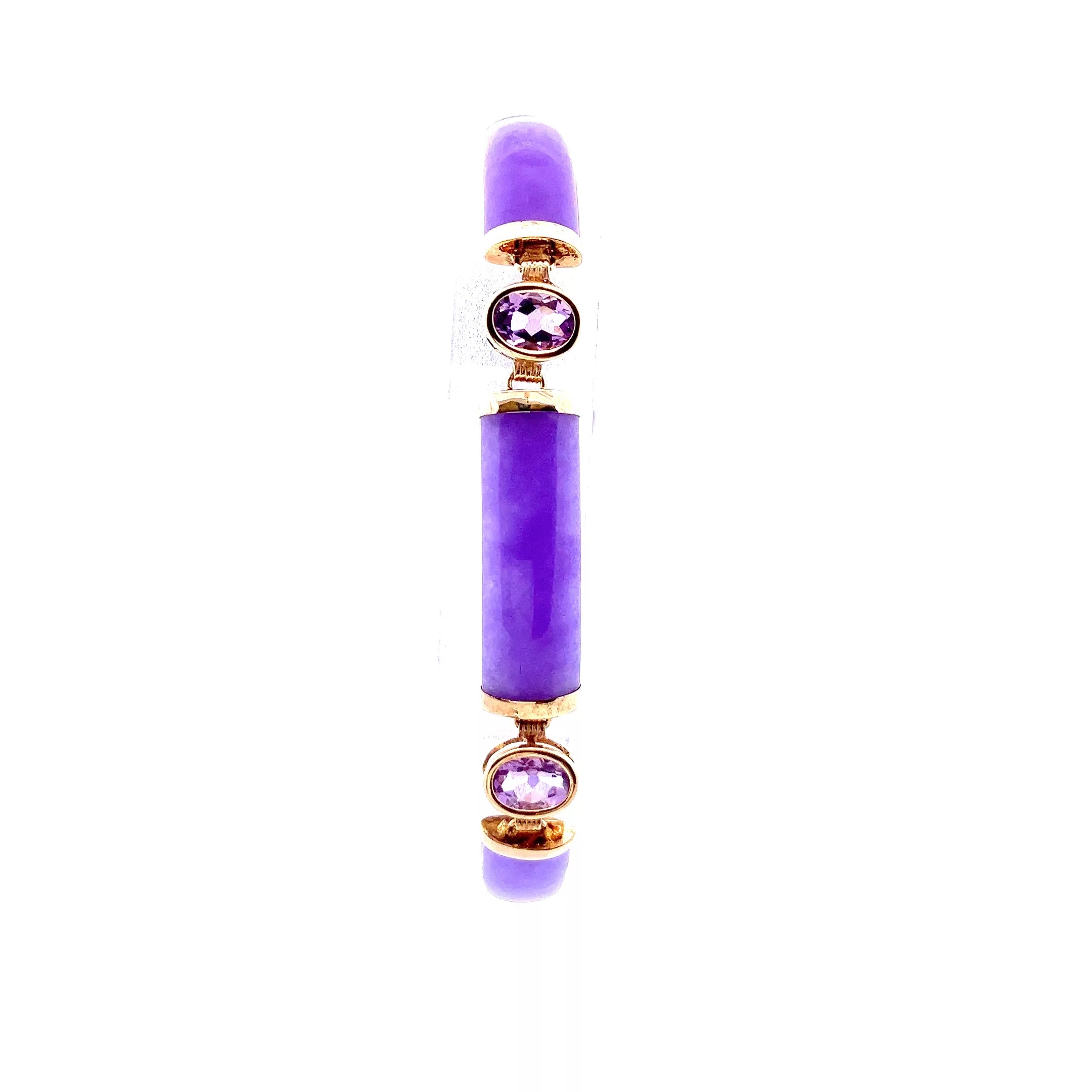 14 Karat Yellow Gold Bar Link Necklace with Amethyst and Jade Stones (Size: Diamond Jewelry, Fine Jewelry, Estate Jewelry)