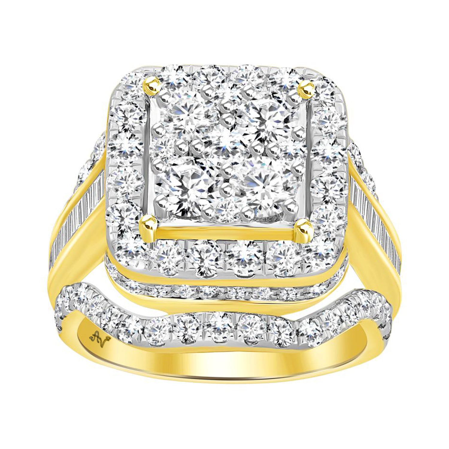 LADIES RING 3.00CT ROUND/BAGUETTE DIAMOND 10K YELLOW GOLD