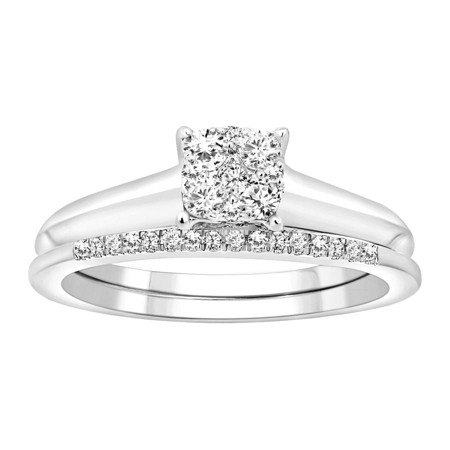 LADIES BRIDAL SET 0.33CT ROUND DIAMOND 10K WHITE GOLD