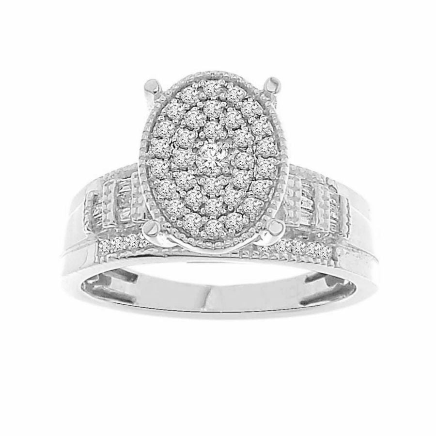 LADIES RING 0.50CT ROUND/BAGUETTE DIAMOND 10K WHITE GOLD