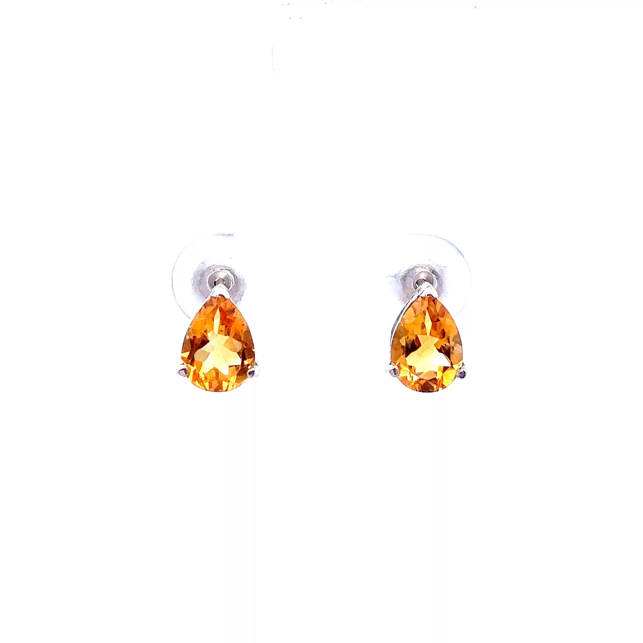 Stunning 14kt White Gold Pear Stud Earrings with Radiant Orange Citrine Gemstones - Perfect Fine Jewelry for the Modern Woman