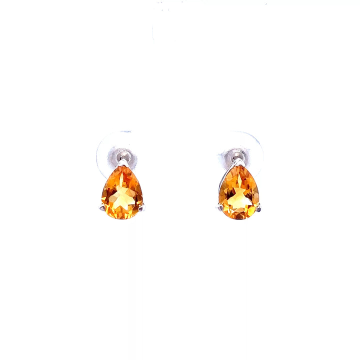 Stunning 14kt White Gold Pear Stud Earrings with Radiant Orange Citrine Gemstones - Perfect Fine Jewelry for the Modern Woman