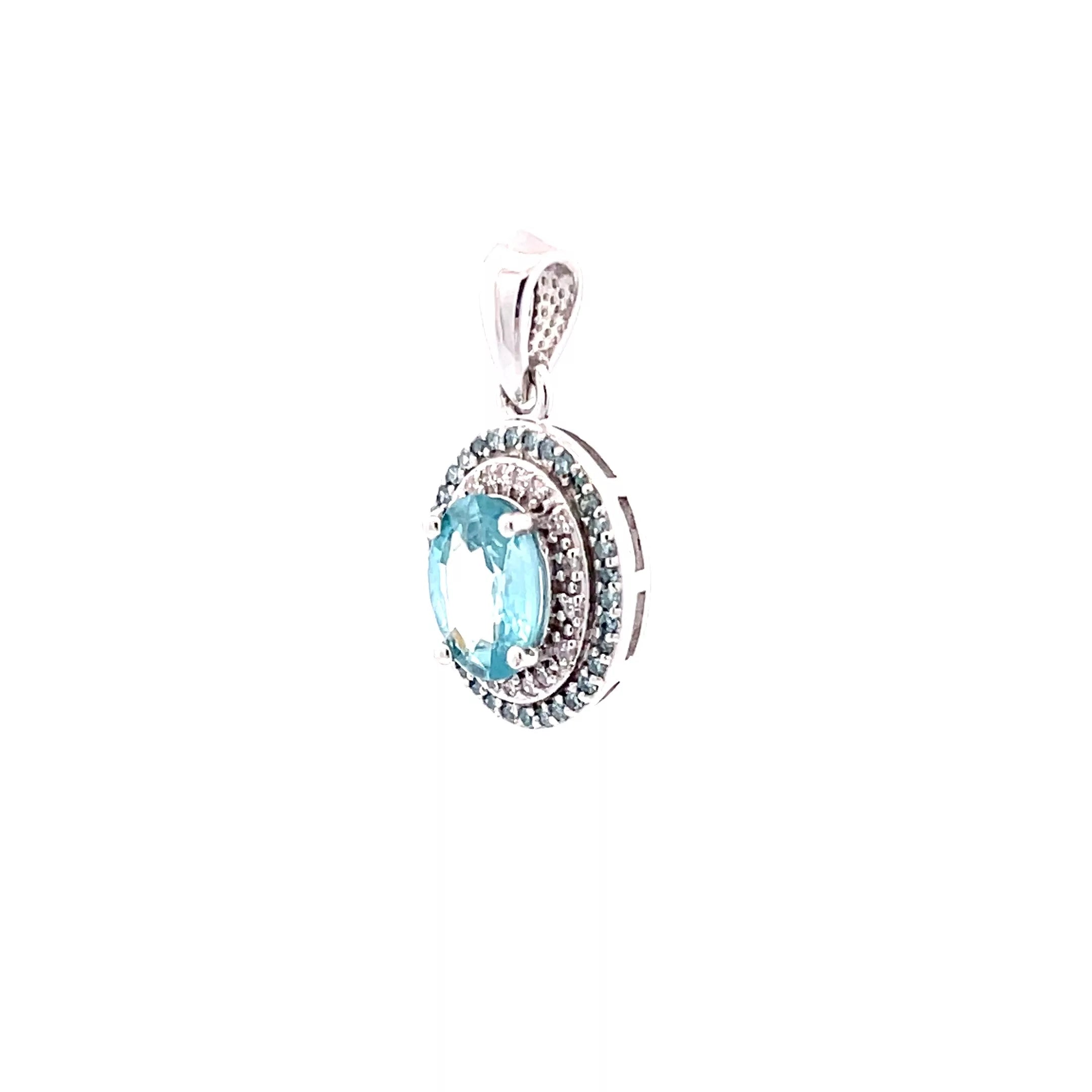 10 Karat White Gold Diamond and Topaz Necklace - Exquisite Fine Jewelry with a Touch of Elegance